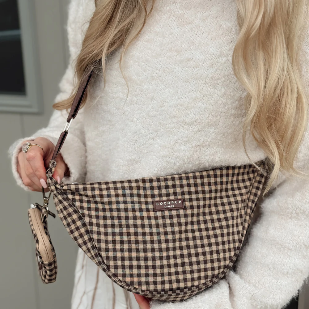 Crossbody Crescent Dog Walking Bag Bundle - Cotswold Check - Image 3